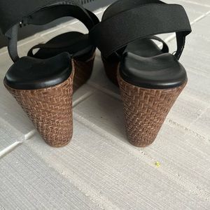 Black staple wedge sandals
